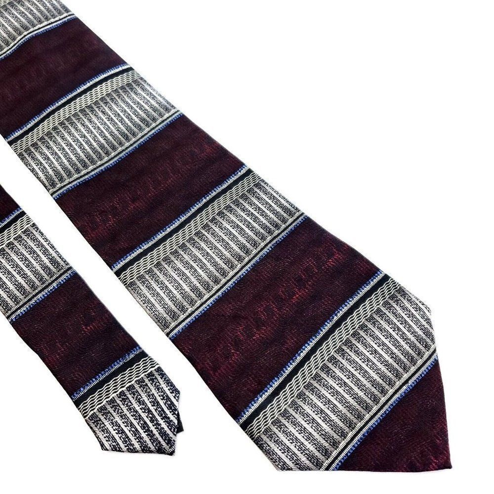 Courage Silk Tie Maroon Red Gray Handsewn‎